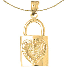 Sterling Silver Lock With Key Pendant (Rhodium or Yellow Gold-plated)
