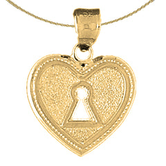 Sterling Silver Heart Padlock, Lock Pendant (Rhodium or Yellow Gold-plated)