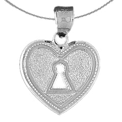 Sterling Silver Heart Padlock, Lock Pendant (Rhodium or Yellow Gold-plated)