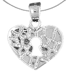 Sterling Silver Nugget Heart Padlock, Lock Pendant (Rhodium or Yellow Gold-plated)