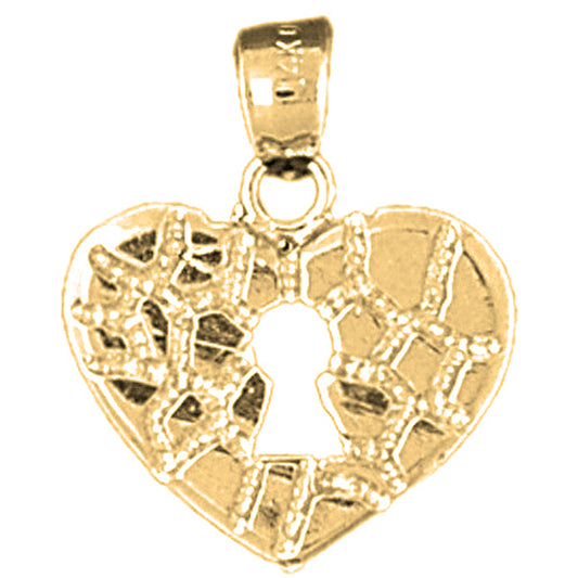 Yellow Gold-plated Silver Nugget Heart Padlock, Lock Pendant