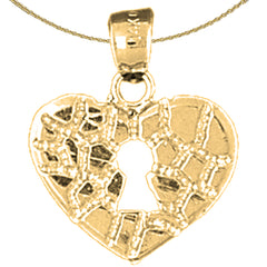 Sterling Silver Nugget Heart Padlock, Lock Pendant (Rhodium or Yellow Gold-plated)