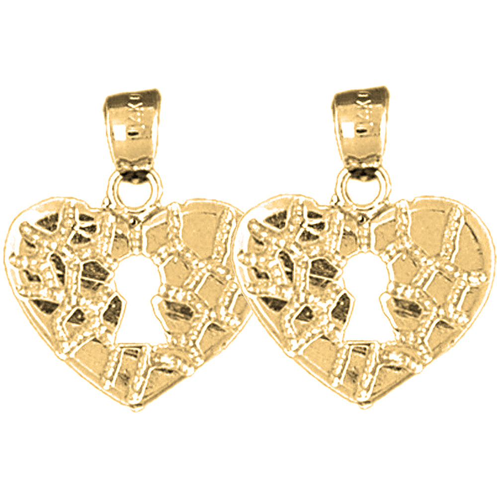14K or 18K Gold 21mm Nugget Heart Padlock, Lock Earrings