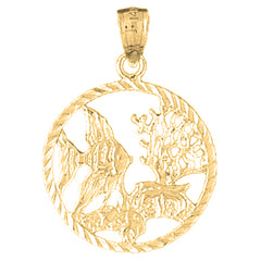 14K or 18K Gold Tropical Fish And Coral Pendant