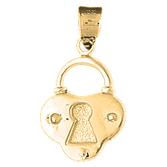 Yellow Gold-plated Silver Padlock, Lock Pendant