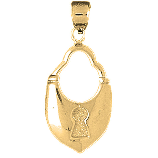 Yellow Gold-plated Silver Padlock, Lock Pendant