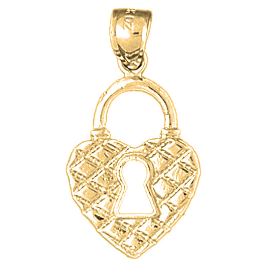 Yellow Gold-plated Silver Heart Padlock, Lock Pendant