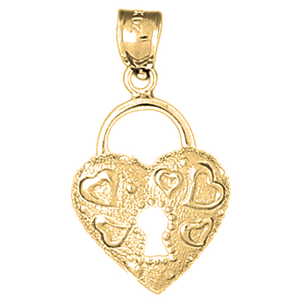 Yellow Gold-plated Silver Heart Padlock, Lock Pendant