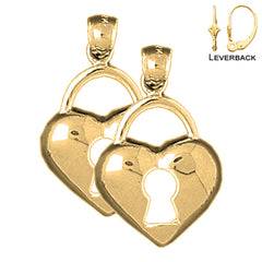 14K or 18K Gold 26mm Heart Padlock, Lock Earrings