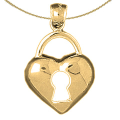 Candado de corazón de plata de ley, colgante de candado (rodio o chapado en oro amarillo)
