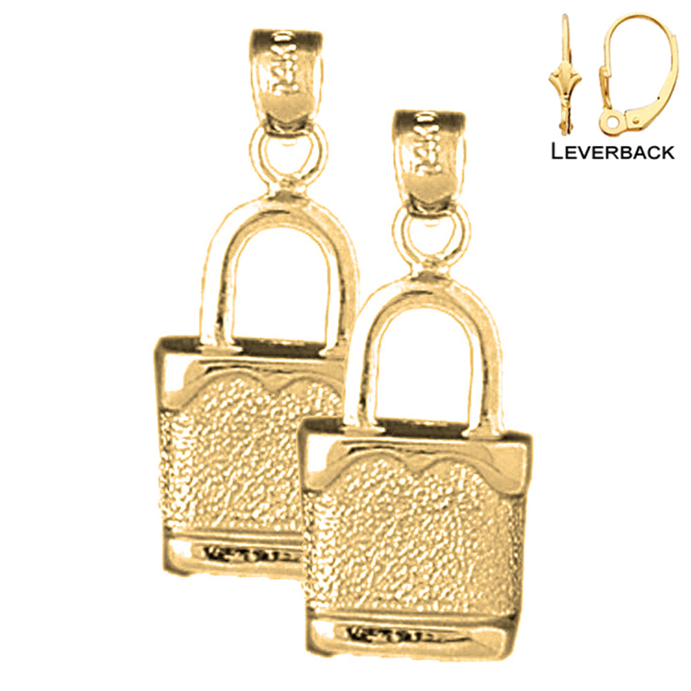 14K or 18K Gold 25mm Padlock, Lock Earrings