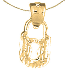 Sterling Silver 3D Padlock, Lock Pendant (Rhodium or Yellow Gold-plated)