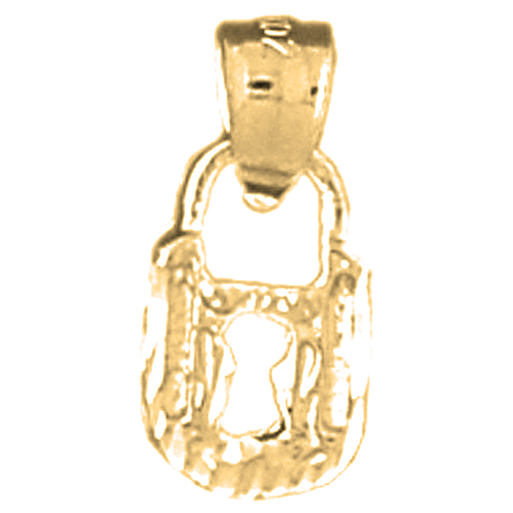 Yellow Gold-plated Silver 3D Padlock, Lock Pendant