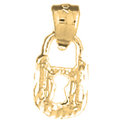 Yellow Gold-plated Silver 3D Padlock, Lock Pendant