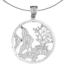 Sterling Silver Tropical Fish And Coral Pendant (Rhodium or Yellow Gold-plated)