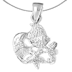 Sterling Silver Tropical Fish, Seahorse, And Starfish Pendant (Rhodium or Yellow Gold-plated)