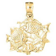 Yellow Gold-plated Silver Tropical Fish, Coral,And Starfish Pendant