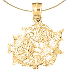 Sterling Silver Tropical Fish, Coral,And Starfish Pendant (Rhodium or Yellow Gold-plated)