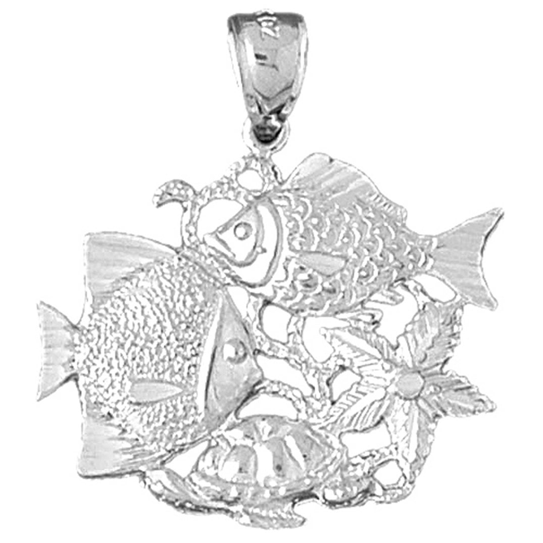 Sterling Silver Tropical Fish, Coral, Turtle, And Starfish Pendant