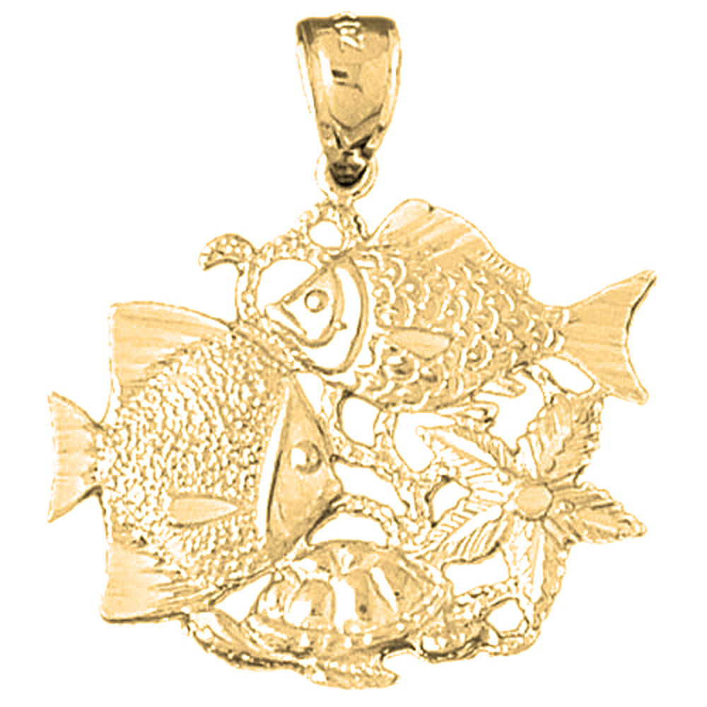 Yellow Gold-plated Silver Tropical Fish, Coral, Turtle, And Starfish Pendant