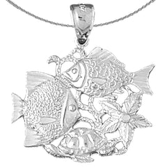 Colgante de plata de ley con peces tropicales, corales, tortugas y estrellas de mar (bañado en rodio o oro amarillo)