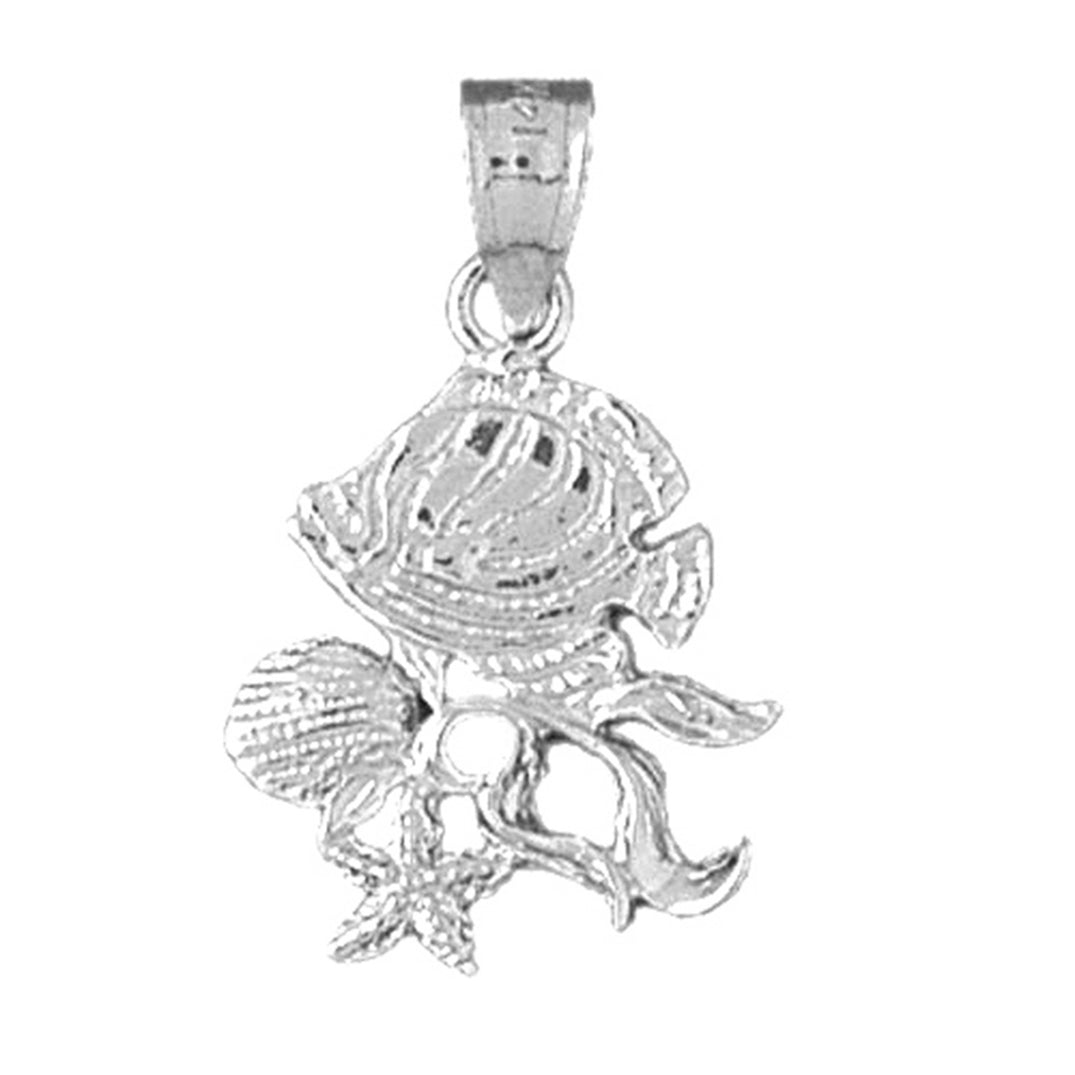 Sterling Silver Tropical Fish, Starfish, And Shell Pendant