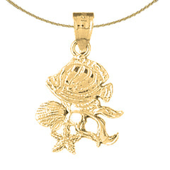 Sterling Silver Tropical Fish, Starfish, And Shell Pendant (Rhodium or Yellow Gold-plated)