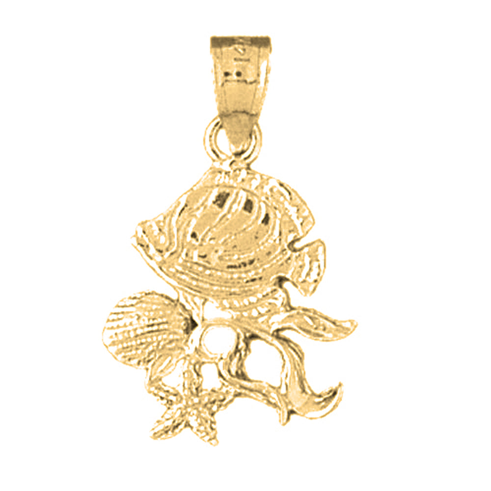 Yellow Gold-plated Silver Tropical Fish, Starfish, And Shell Pendant