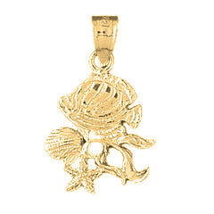 Yellow Gold-plated Silver Tropical Fish, Starfish, And Shell Pendant