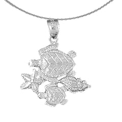 Sterling Silver Turtle, Starfish, And Shell Pendant (Rhodium or Yellow Gold-plated)