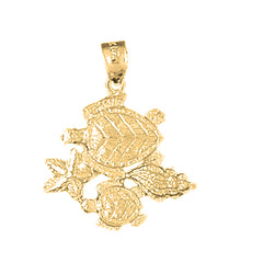 Yellow Gold-plated Silver Turtle, Starfish, And Shell Pendant