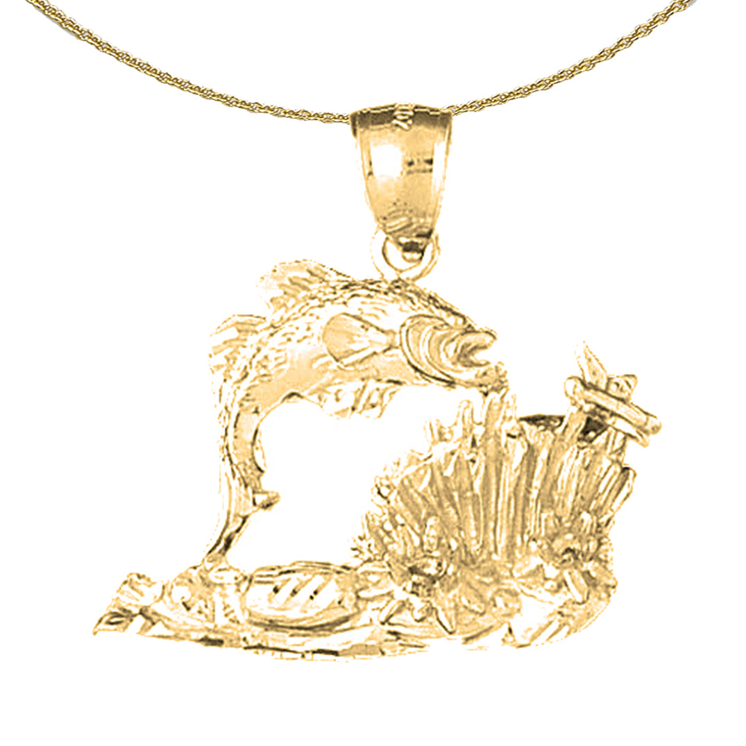 10K, 14K or 18K Gold Tropical Fish And Coral Pendant