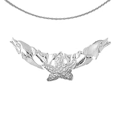 Sterling Silver Starfish And Dolphins Pendant (Rhodium or Yellow Gold-plated)