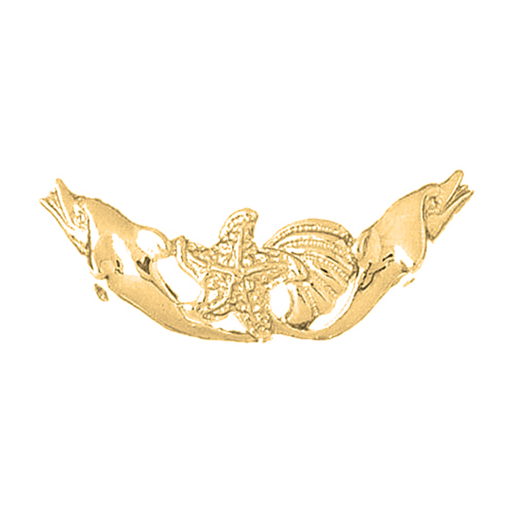 Yellow Gold-plated Silver Dolphins And Starfish Pendant