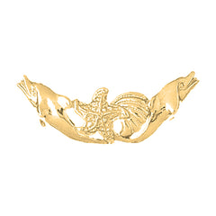 Yellow Gold-plated Silver Dolphins And Starfish Pendant