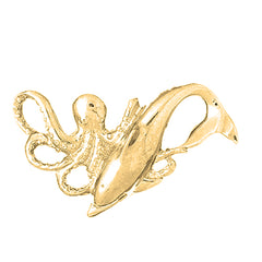 Yellow Gold-plated Silver Octopus And Dolphin Pendant