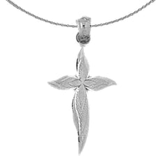 Sterling Silver Cross With Shroud Pendant (Rhodium or Yellow Gold-plated)