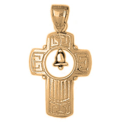 Yellow Gold-plated Silver Cross With Bell Pendant