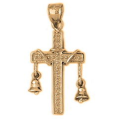 Yellow Gold-plated Silver Cross With Bell Pendant