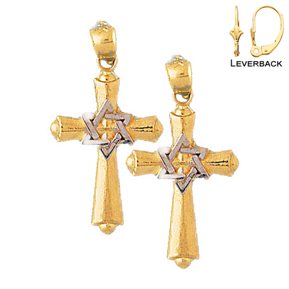 14K or 18K Gold Cross With Star of David Earrings