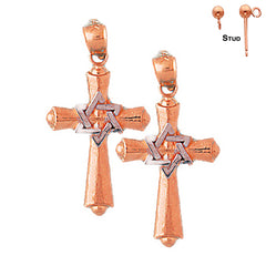 14K or 18K Gold Cross With Star of David Earrings