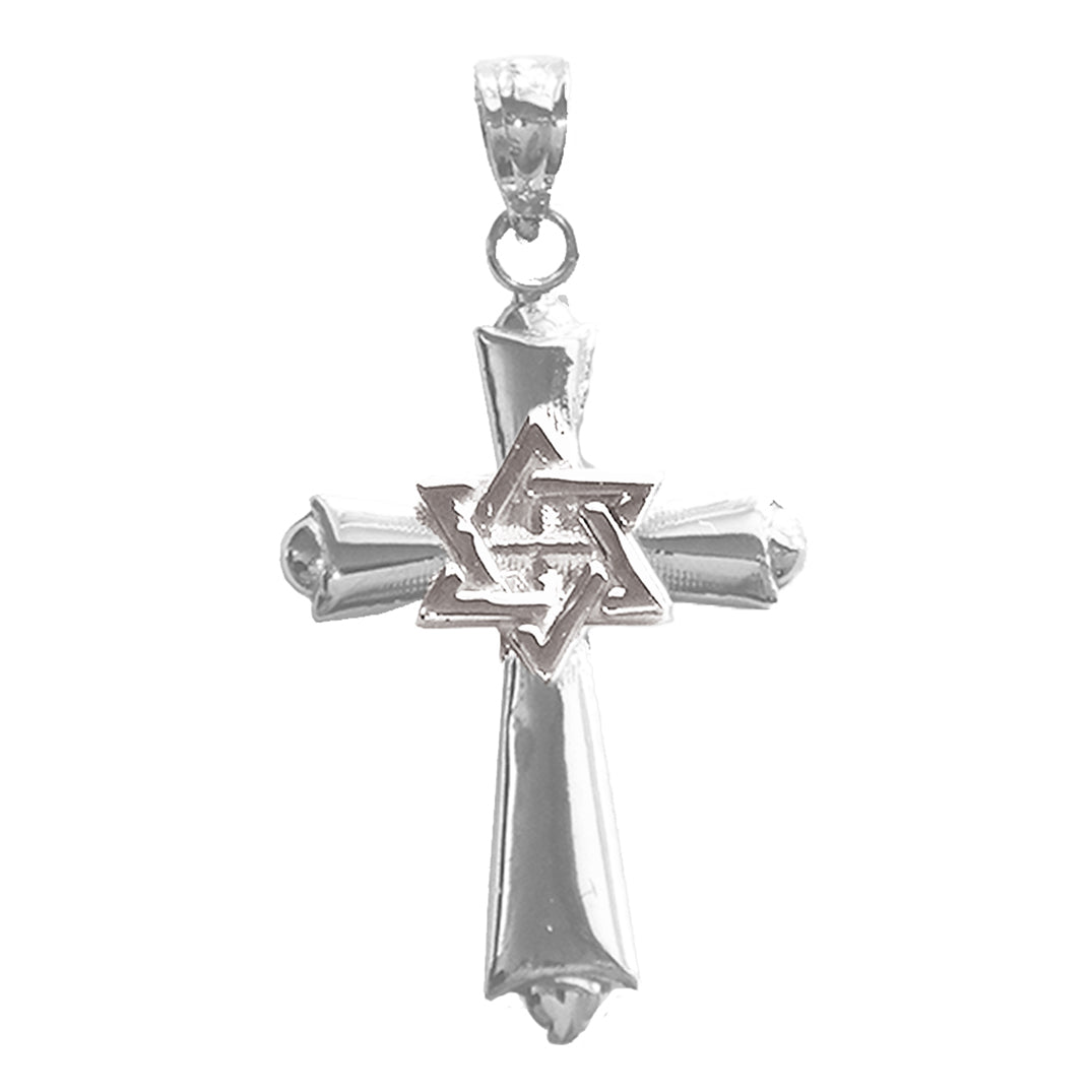 Sterling Silver Cross With Star Of David Pendant