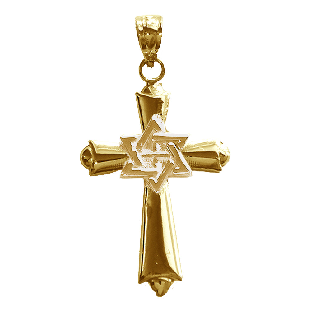 Yellow Gold-plated Silver Cross With Star Of David Pendant