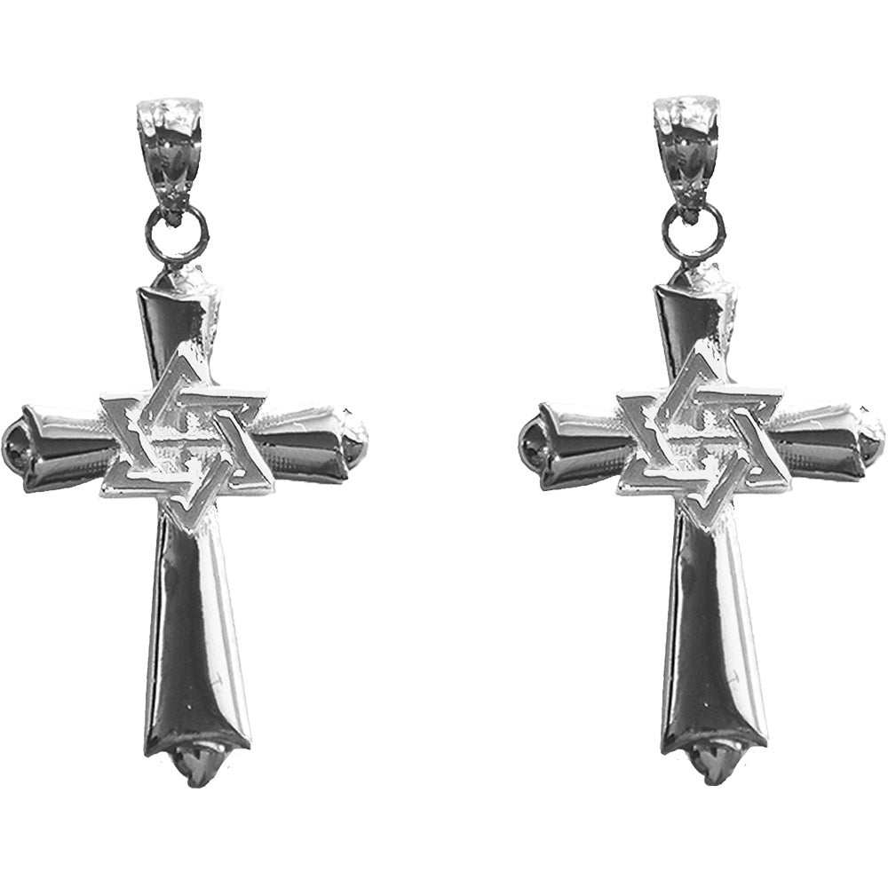 14K or 18K Gold 29mm Cross With Star of David Earrings