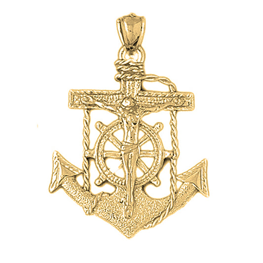Yellow Gold-plated Silver Mariners Cross/Crucifix Pendant