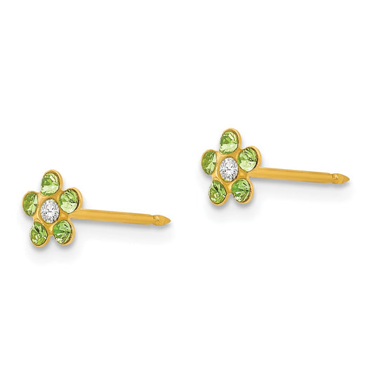 Inverness 14K Yellow Gold August Lt Green Crystal Birthstone Flower Earrings