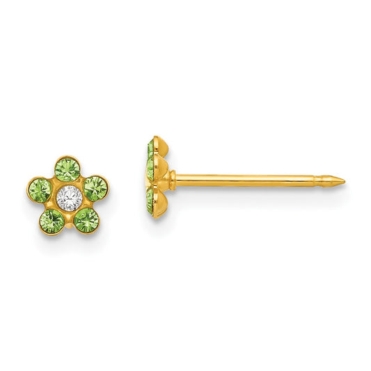 Inverness 14K Yellow Gold August Lt Green Crystal Birthstone Flower Earrings