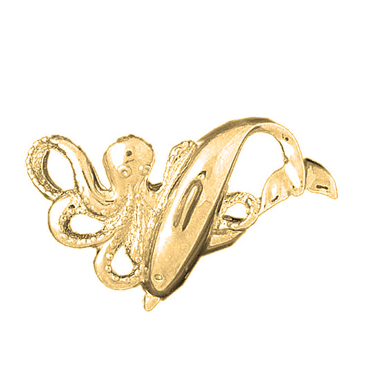10K, 14K or 18K Gold Octopus And Dolphin Pendant
