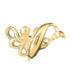 Yellow Gold-plated Silver Octopus And Dolphin Pendant