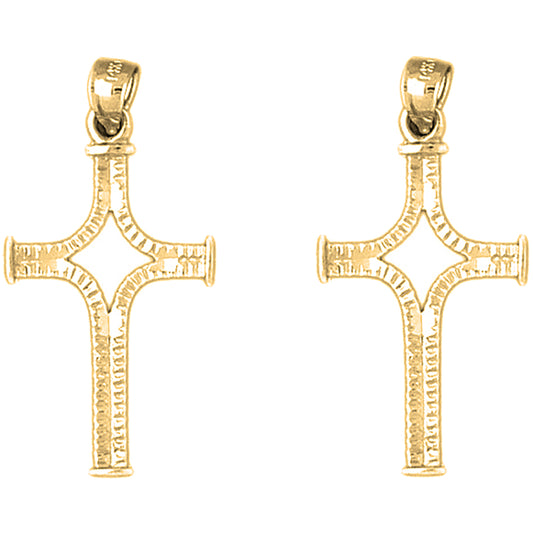 14K or 18K Gold 36mm Cross Earrings